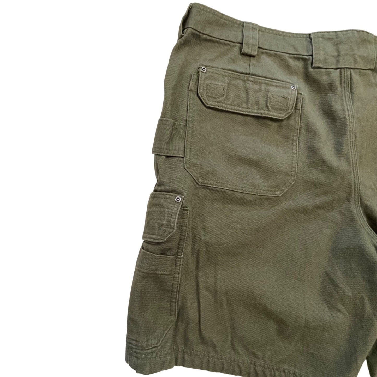 Duluth Trading Mens 46 Green Thick Canvas Cargo Shorts Utility Pockets Belted