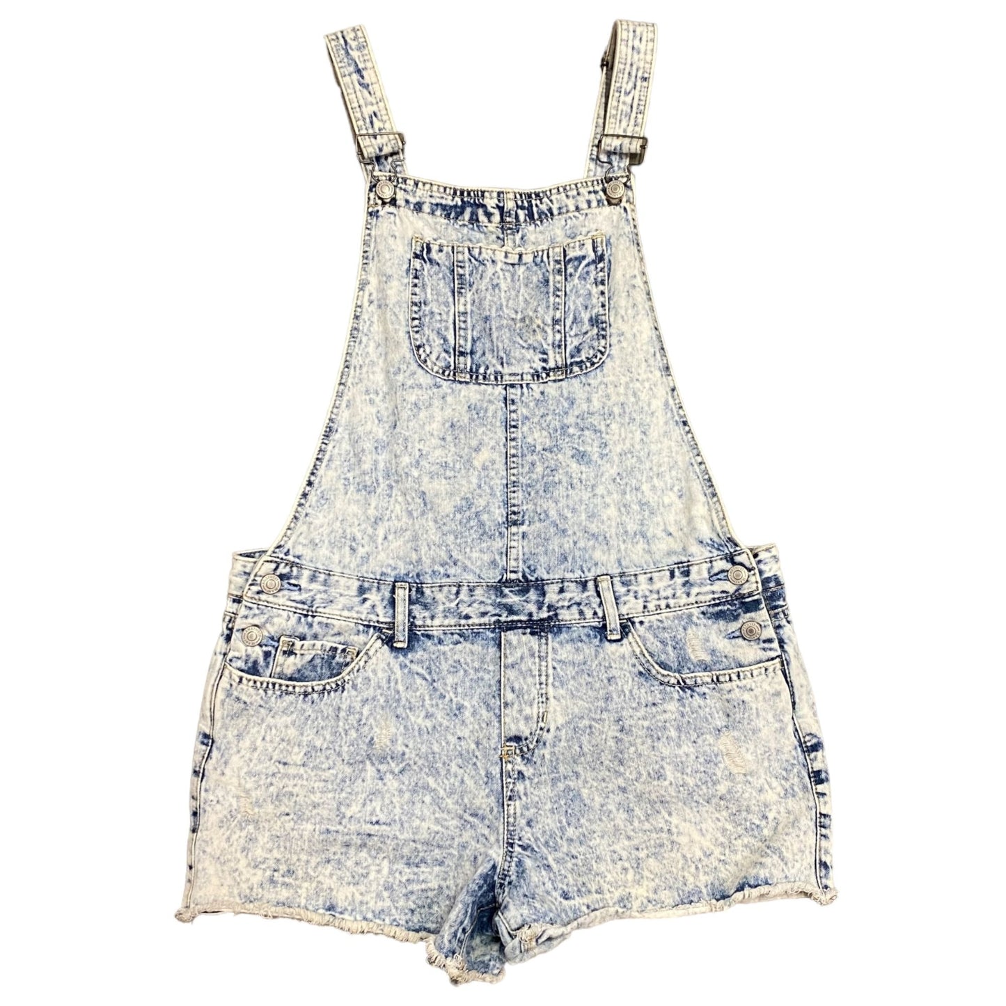 Amethyst Womens 11 Denim Overalls Shortalls Acid Wash Lace Trim Pockets