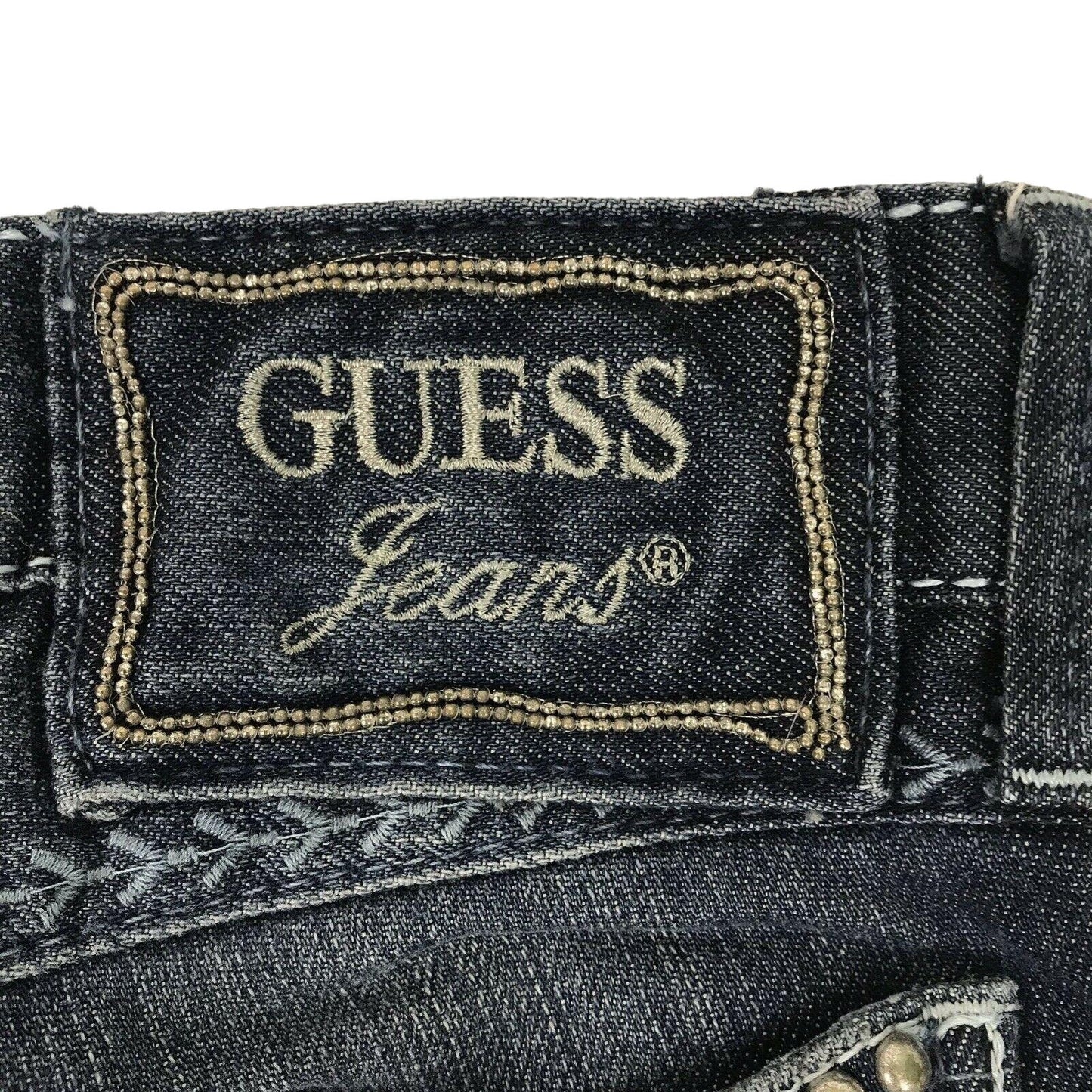 Guess Jeans 24x33 Peace Sign Bootcut Jeans Distressed Embellished Dark Wash