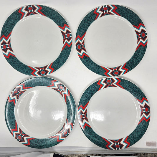 Gibson Designs Mojave Dinner Plates (4) Diameter 10 3/4" Aztec Southwest Retro