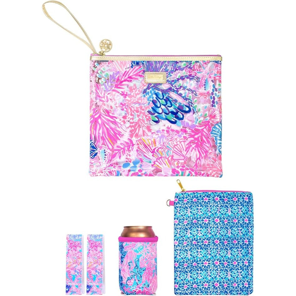 NEW - Lilly Pulitzer Beach Day Pouch Splendor in the Sand - 5 PC Set