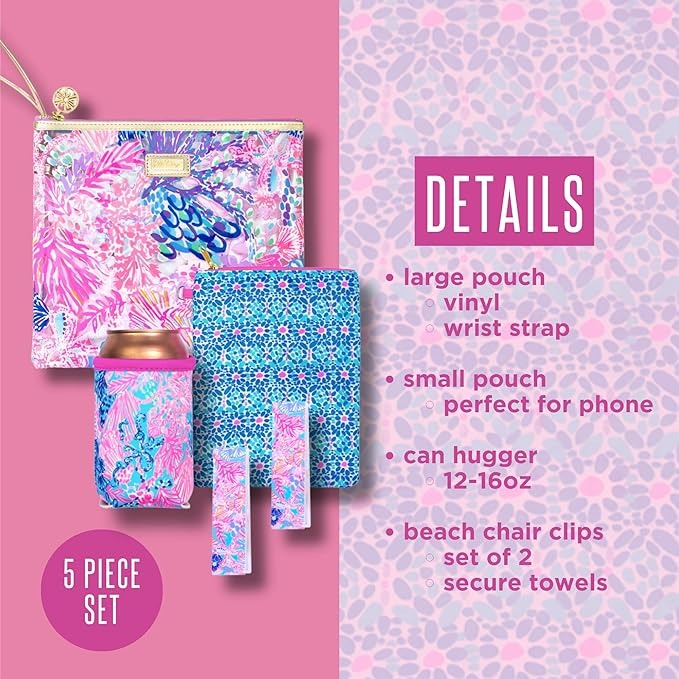 NEW - Lilly Pulitzer Beach Day Pouch Splendor in the Sand - 5 PC Set
