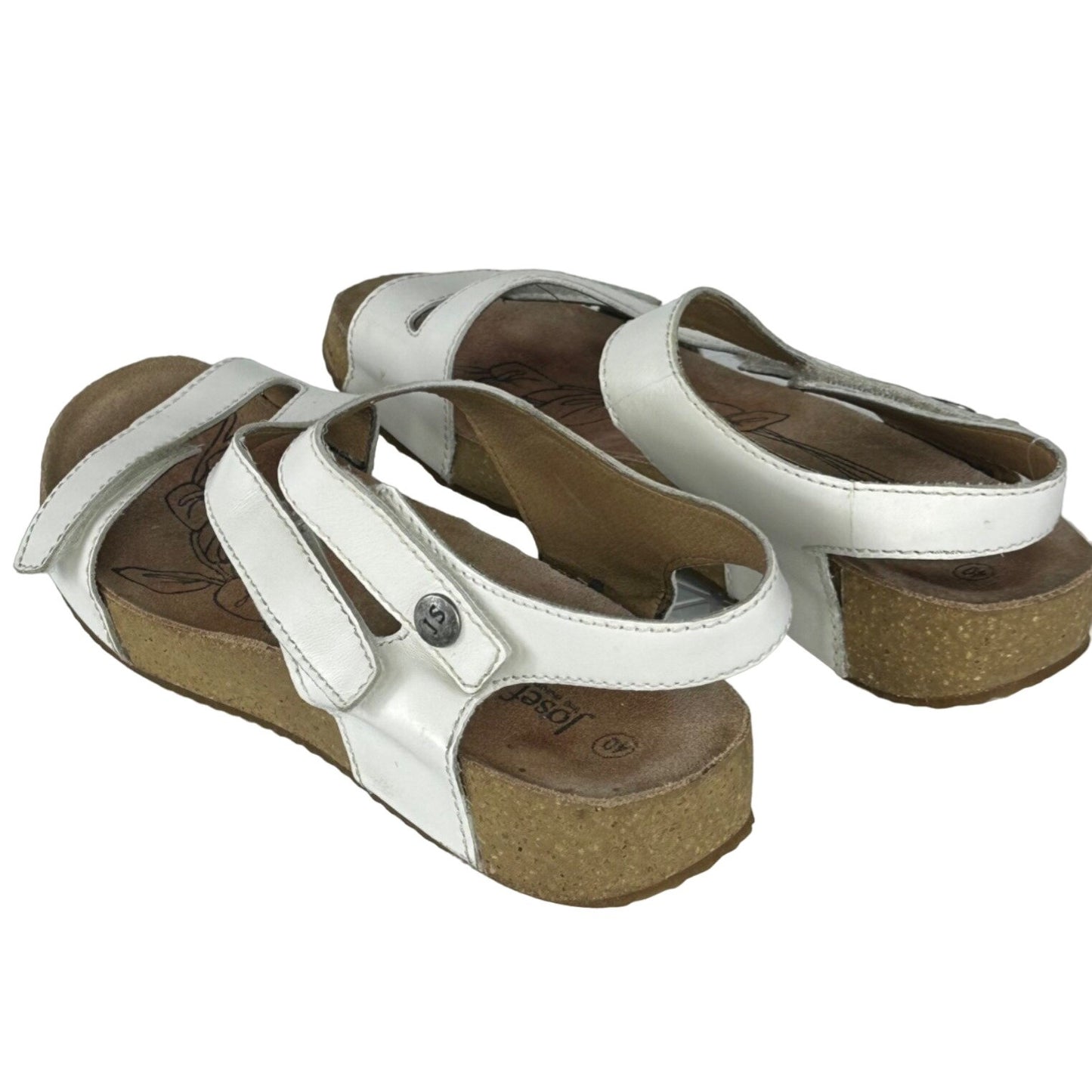 Josef Seibel 40EU 9US White Leather Cork Wedge Sandal Strappy Comfort Shoe 78519