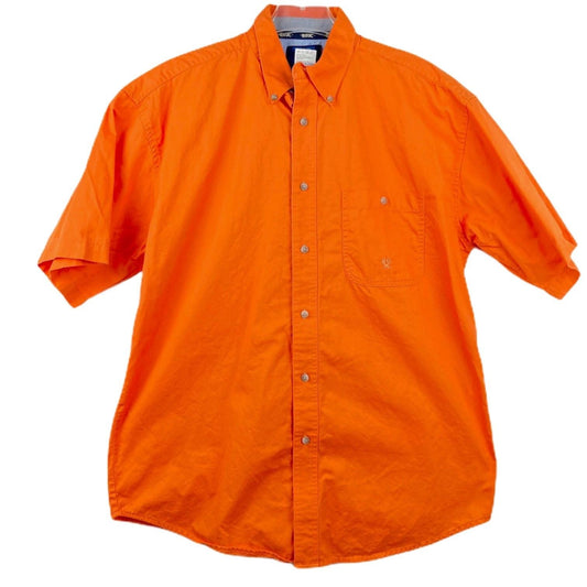 Twenty X Mens L Casual Button Up Shirt Short Sleeve Orange Collared Front Pocket