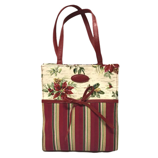 Longaberger Poinsettia Stripe Gift Bag Holiday Tote