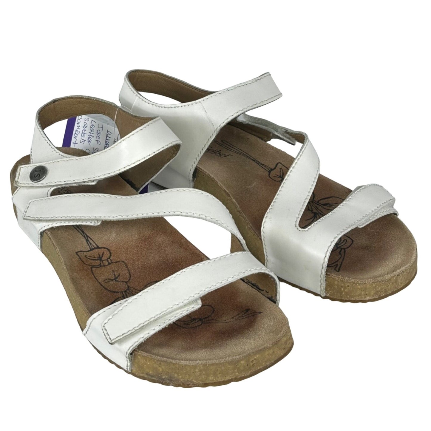 Josef Seibel 40EU 9US White Leather Cork Wedge Sandal Strappy Comfort Shoe 78519