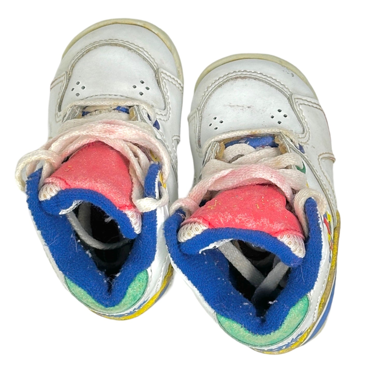 Vintage Dyna Kids Baby 3 Lace Up Sneakers White Red Blue Yellow Tennis Shoes