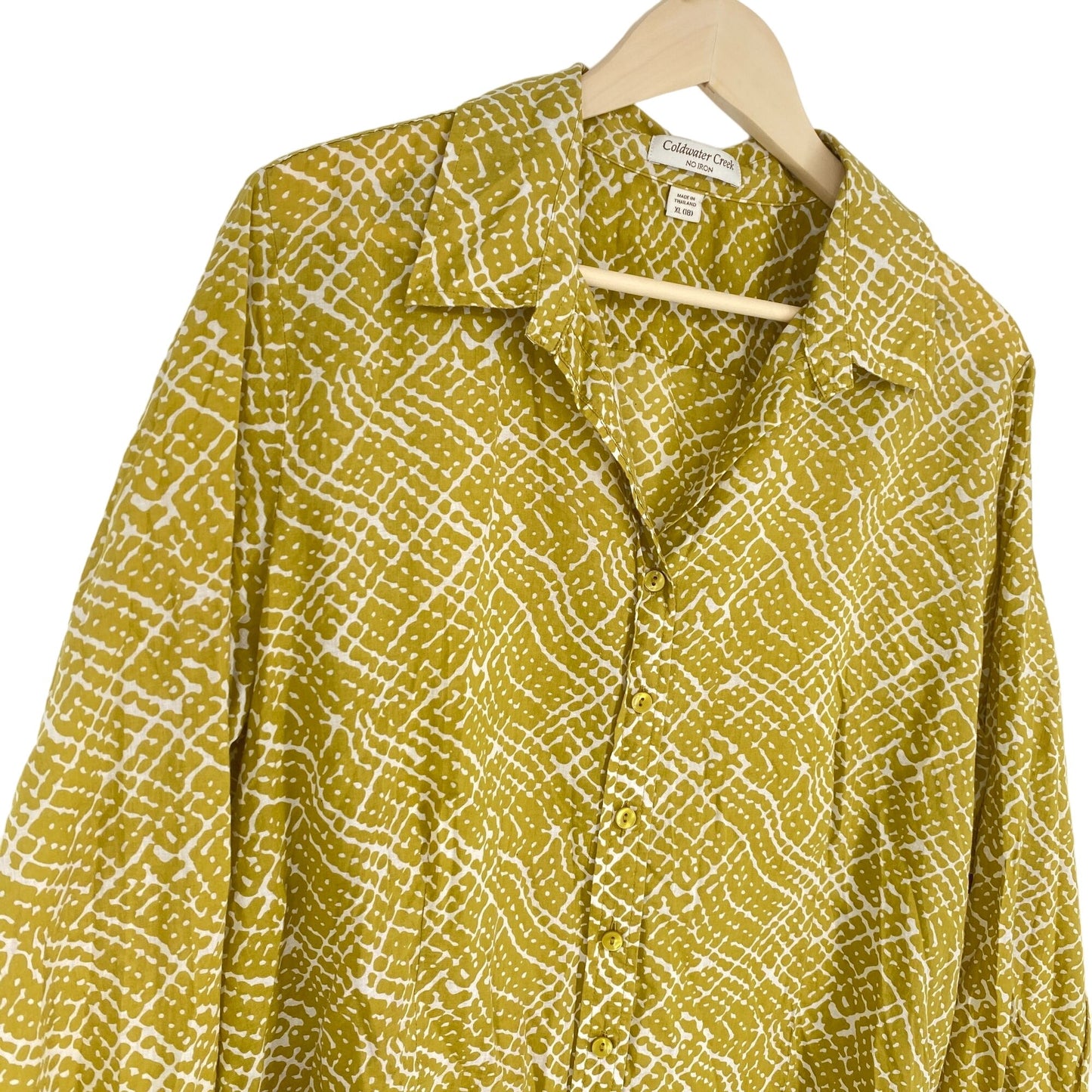 Coldwater Creek Womens XL Long Sleeve Button Up Shirt Yellow No Iron Blouse