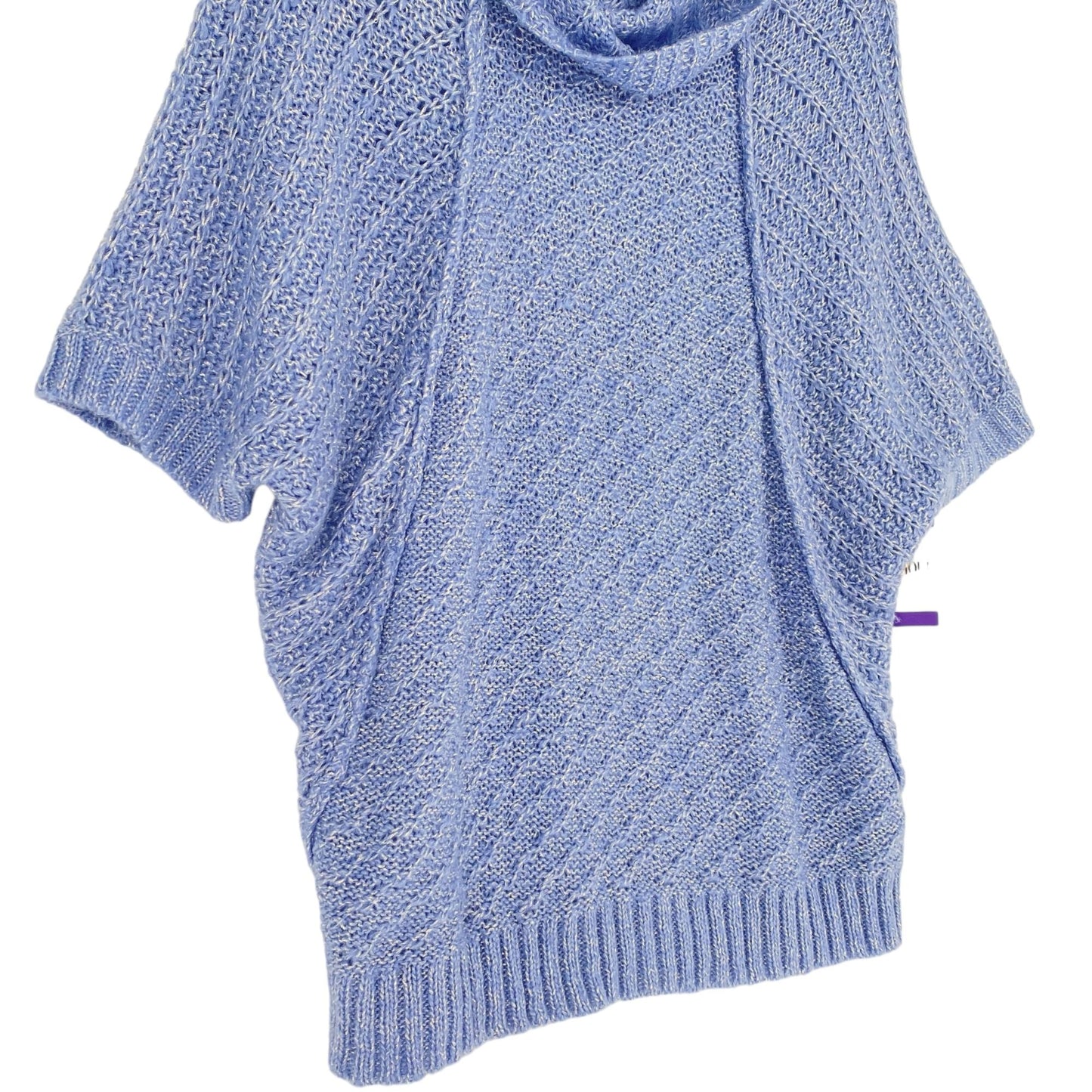 Chicos M Blue Sweater Silver Metallic Dolman Sleeve Cowl Neck Loose Knit