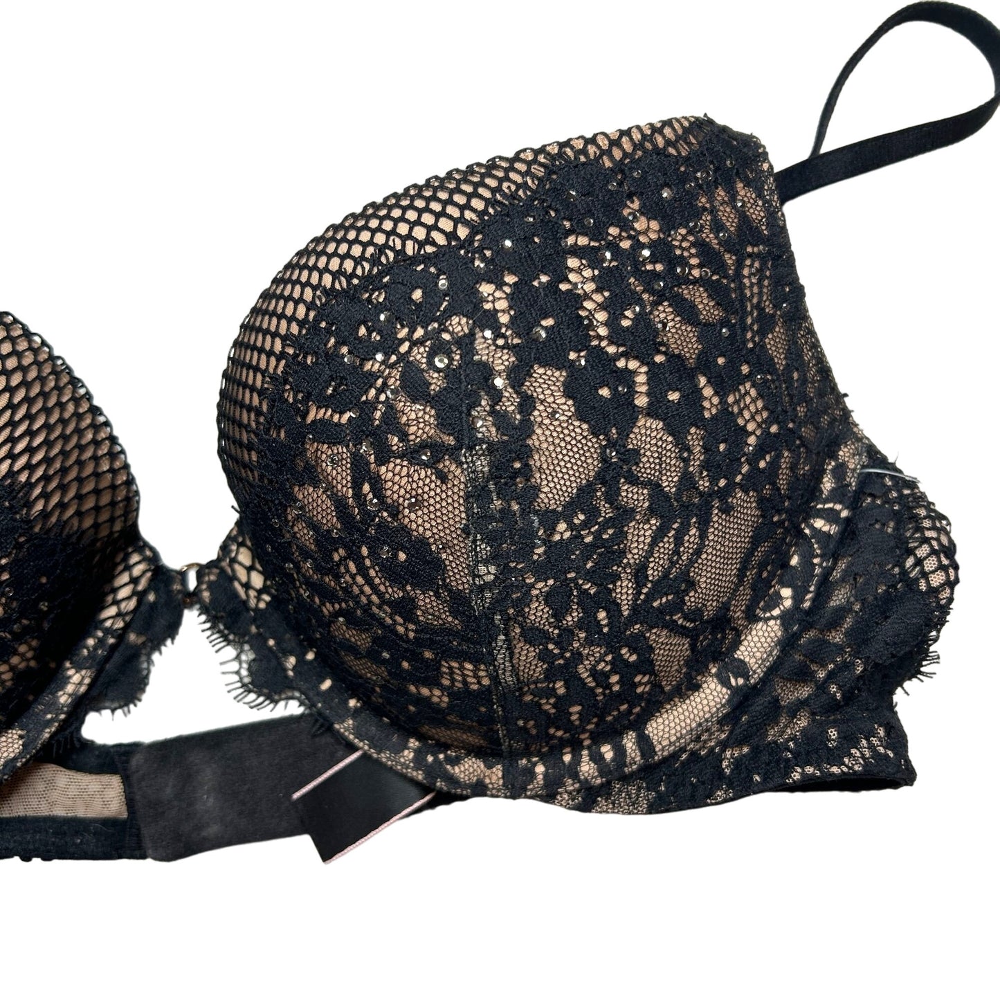 Victoria's Secret 34C Very Sexy Push-Up Bra Nude Black Lace Underwire Adjustable