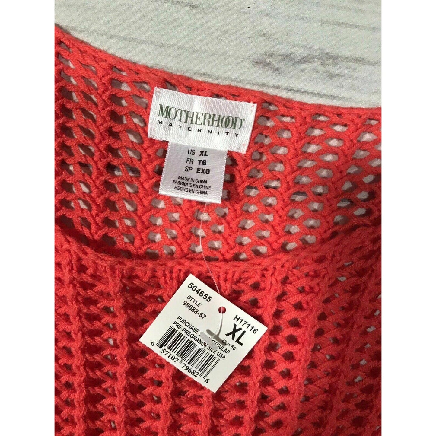 NWT Motherhood Maternity Heart XL Sweater Open Knit Long Sleeve Red White Casual