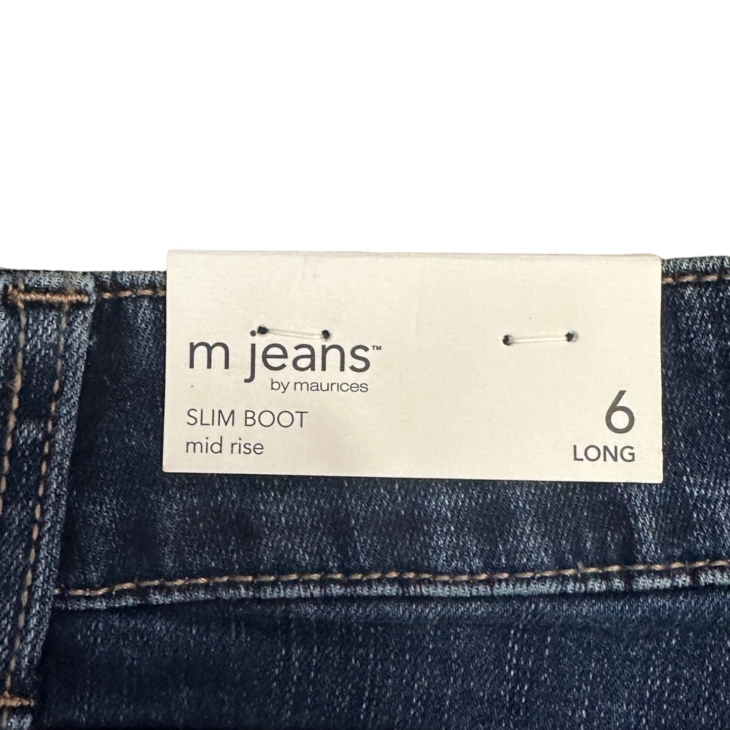 NWT Maurices M Jeans Womens 6 Long Slim Boot Cut Denim Blue Mid Rise Dark Wash