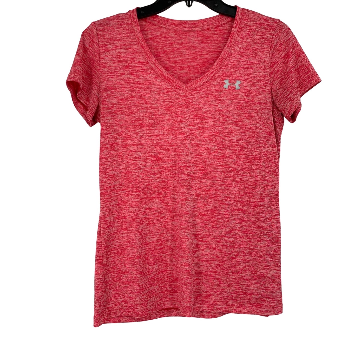 Under Armour Womens XS Heathered Red Tshirt Fitted Logo Short Sleeve Vneck