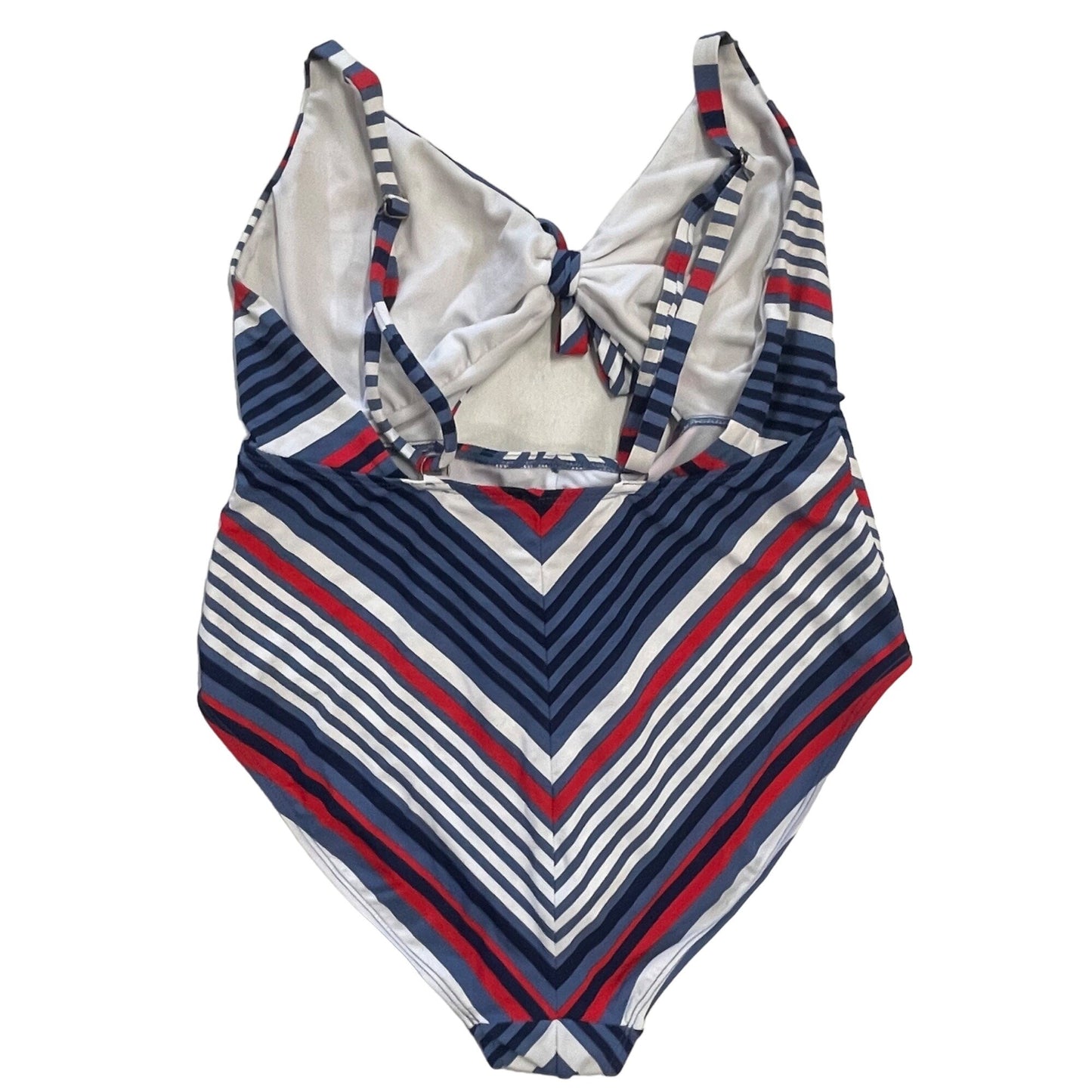 Time Tru L One Piece Swim Suit Red White Blue Patriotic Sailor Cutout Peep Vneck