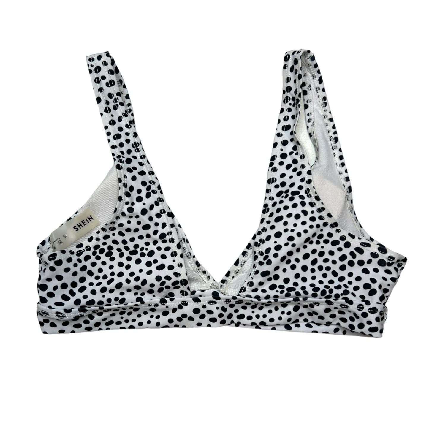 Shein Womens M Dot Print Bikini White Black Dot Print VNeck Two Piece Swimwear