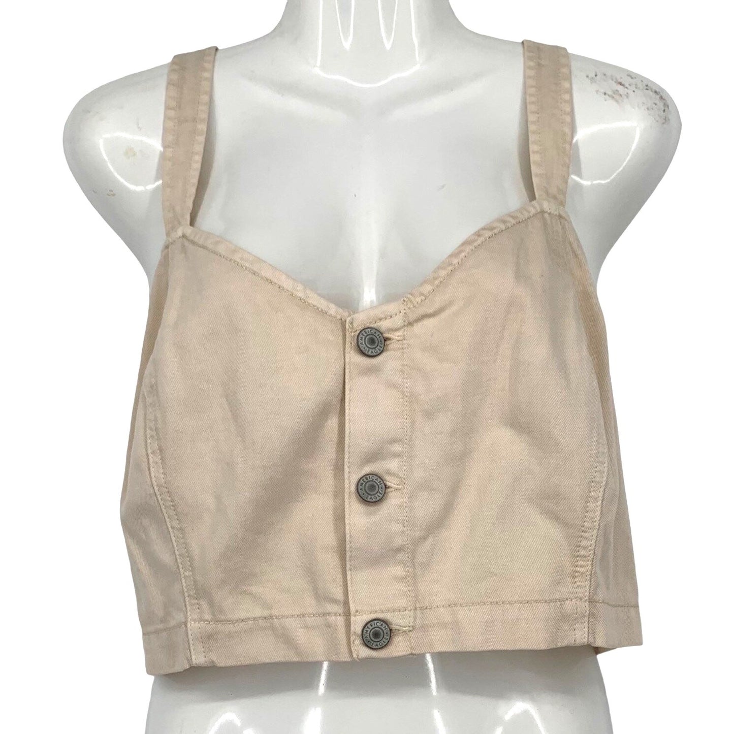 American Eagle Outfitters Womens 18 Beige Crop Top Denim Front Button Sleeveless