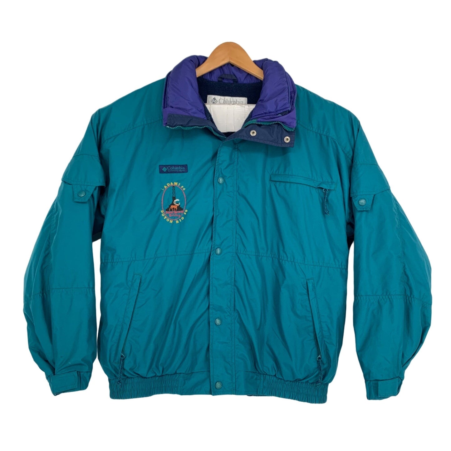 Vintage Columbia XL 2 In 1 Jacket Teal Purple Fleece Lined Zipper Pockets Full Zip