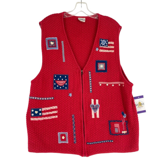 Vintage Koret City Blues Womens XL Sweater Vest Red White Blue Patriotic Zip