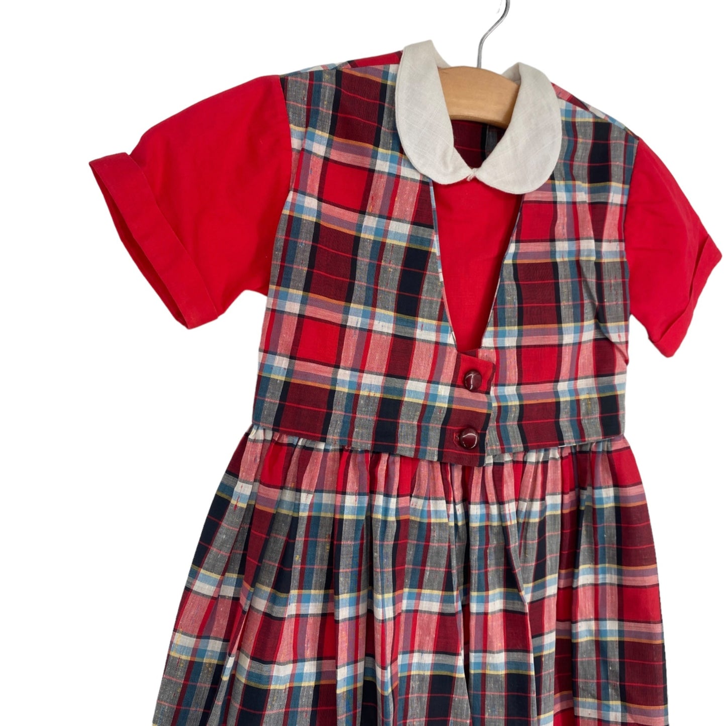 Vintage 1950s Gort School Timer Girls 6 Red Plaid Dress Uniform Collar