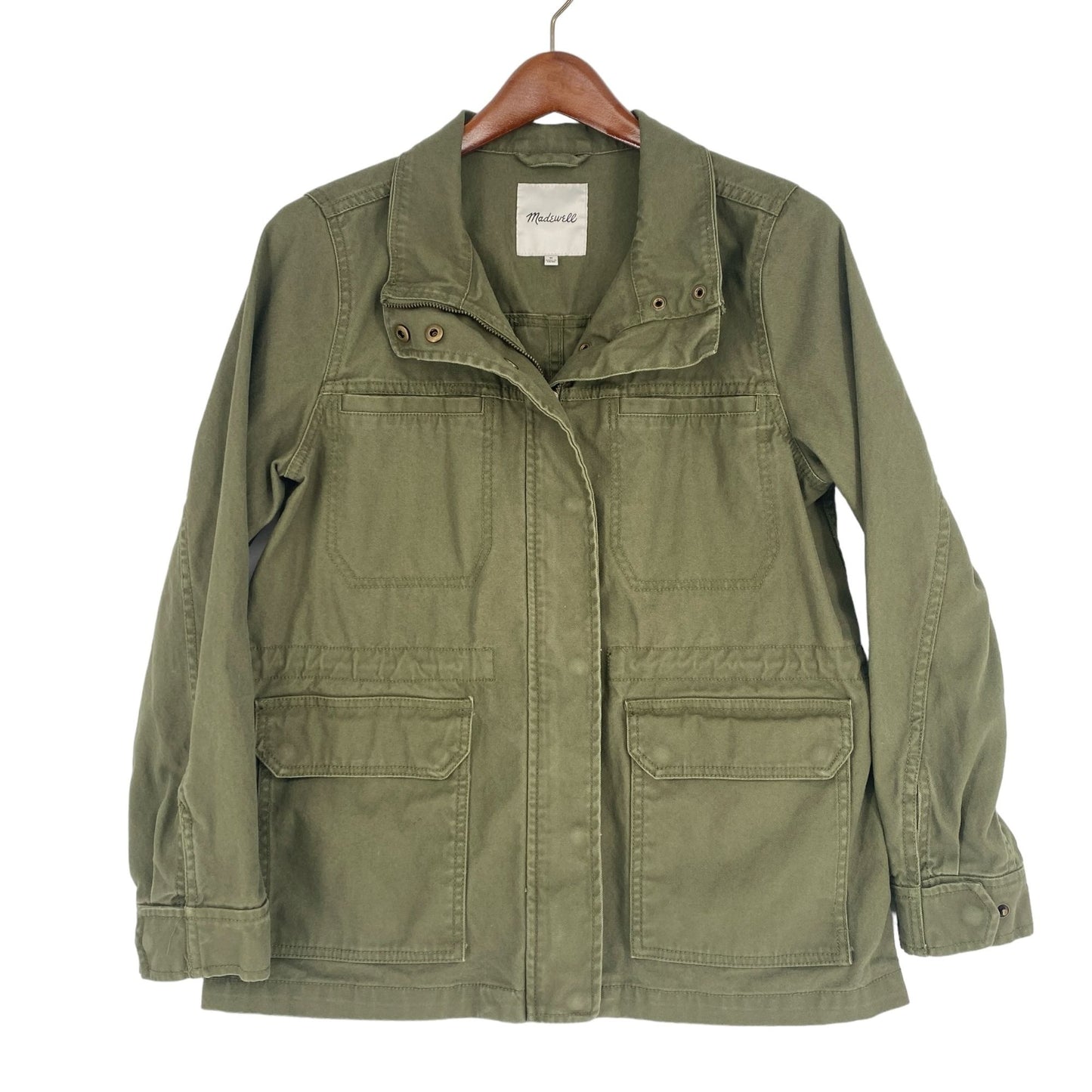 Madewell Womens M Olive Green Passage Military Utility Cargo Jacket Full Zip