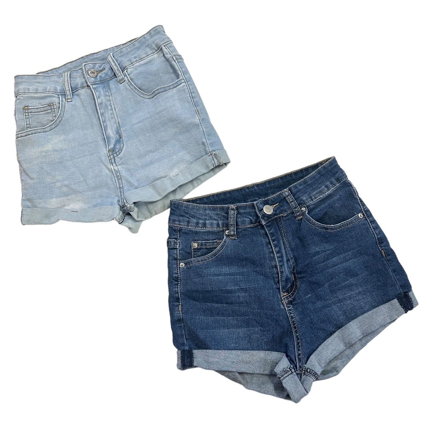 SHEIN Womens XS Blue Denim Jean Shorts High Rise Cuffed Stretch - Lot of 2