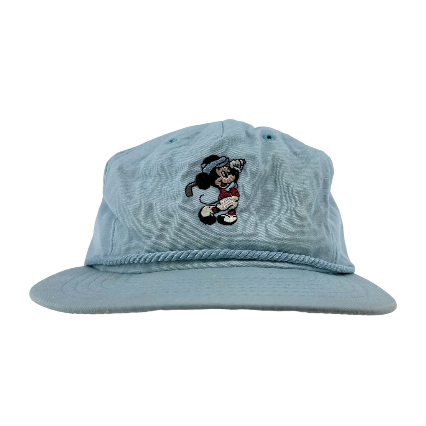 Vintage 80s Walt Disney World Golf Strapback Hat Sky Blue Mickey Mouse USA Made