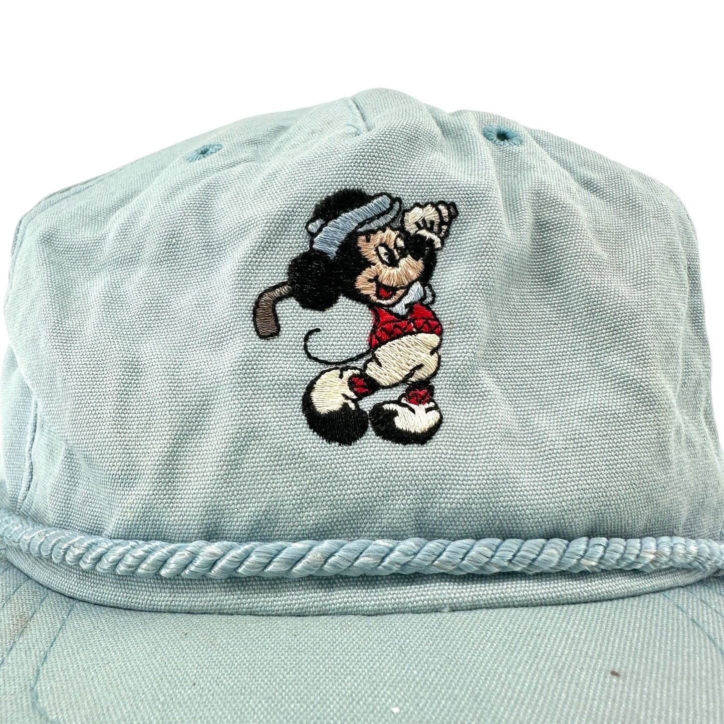 Vintage 80s Walt Disney World Golf Strapback Hat Sky Blue Mickey Mouse USA Made