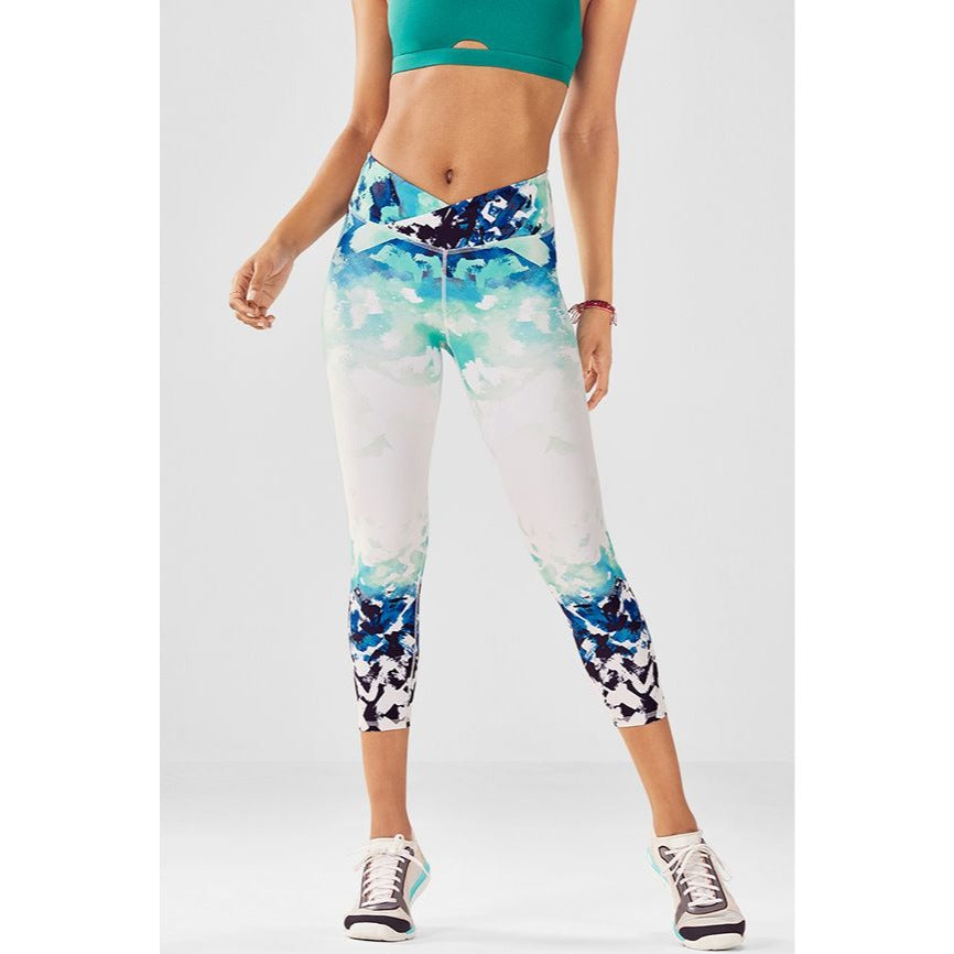 Fabletics L Winn Printed PowerHold Capri Leggings Compression Athleisure