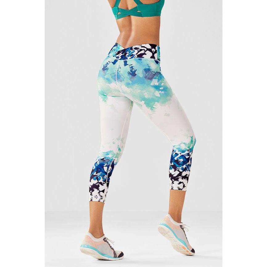 Fabletics L Winn Printed PowerHold Capri Leggings Compression Athleisure