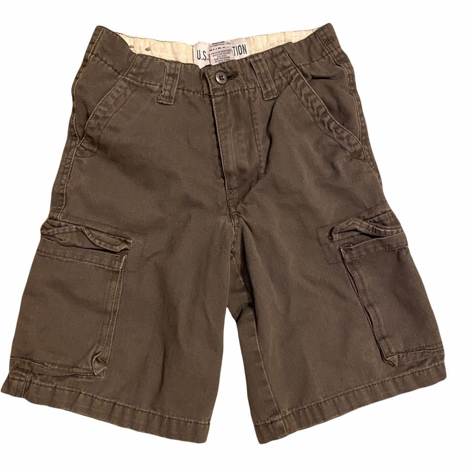 Boys size 8 Cargo Shorts Green Brown Pockets Knee Length - Lot of 2