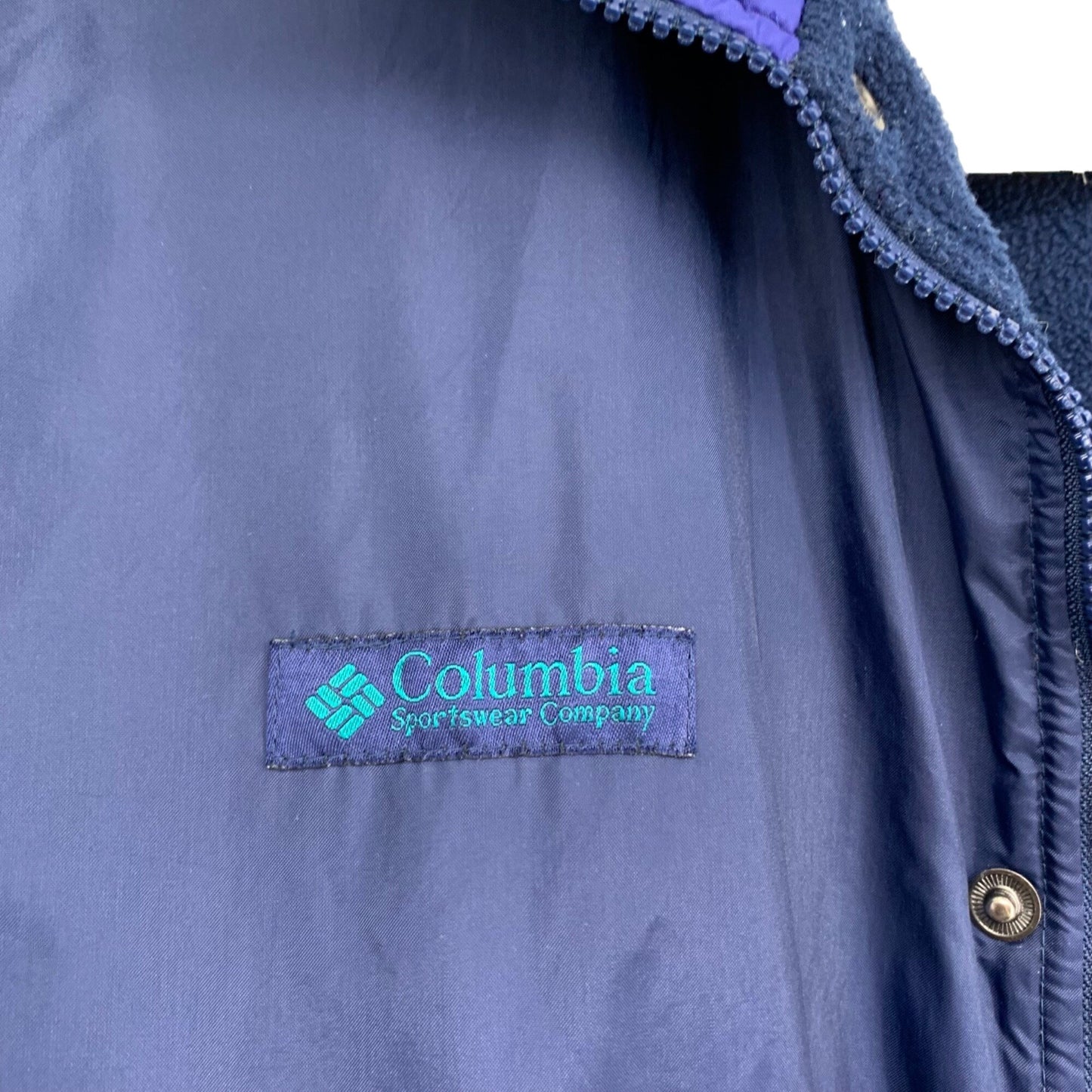 Vintage Columbia XL 2 In 1 Jacket Teal Purple Fleece Lined Zipper Pockets Full Zip