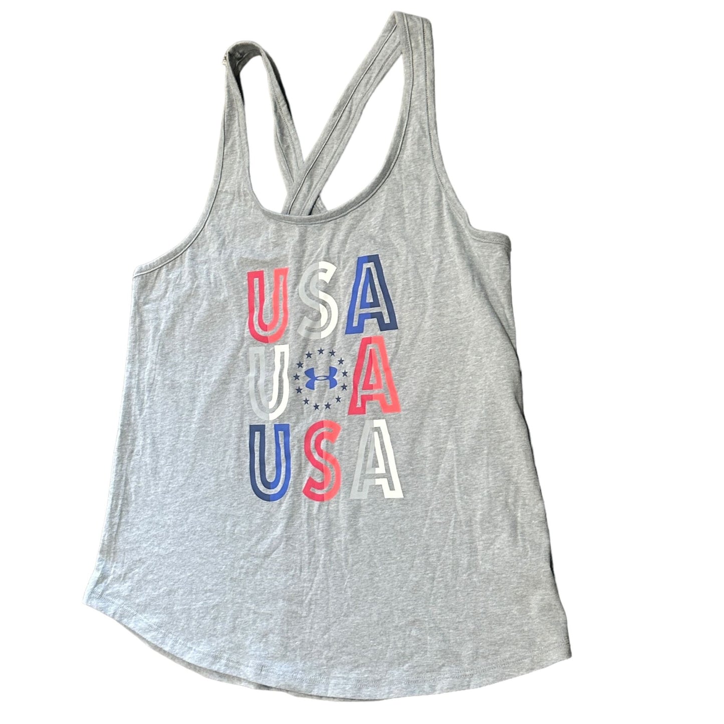 Under Armour Womens M UA Freedom USA Champ Gray Tank Shirt 1353985-036