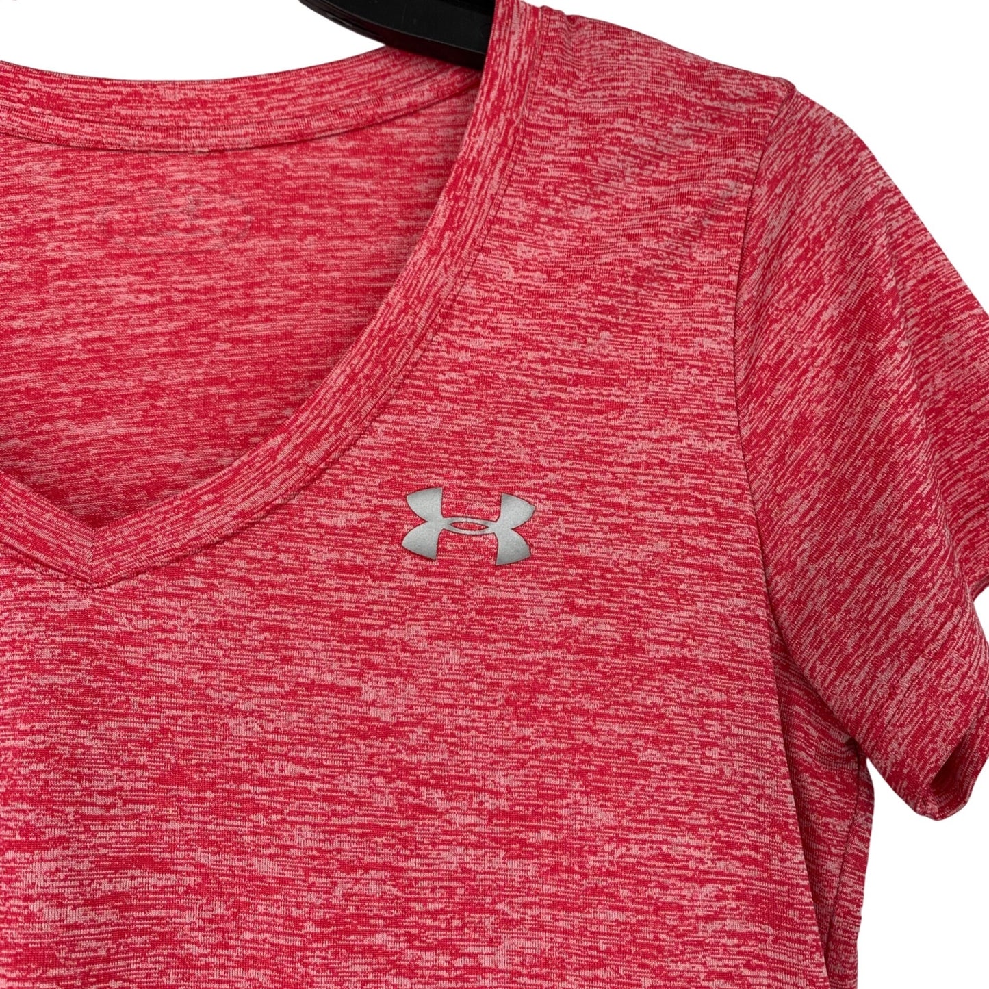 Under Armour Womens XS Heathered Red Tshirt Fitted Logo Short Sleeve Vneck