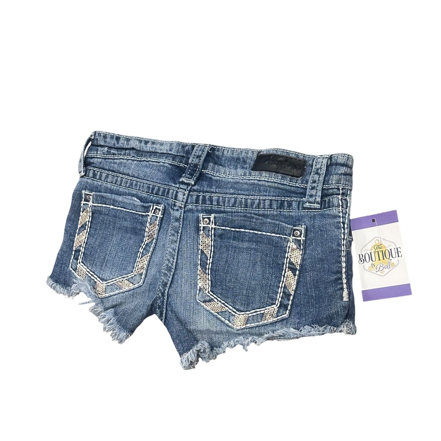 Daytrip Gemini Cut Off Jean Shorts 25 Sequins Frayed Hem Stretch Thick Stitch