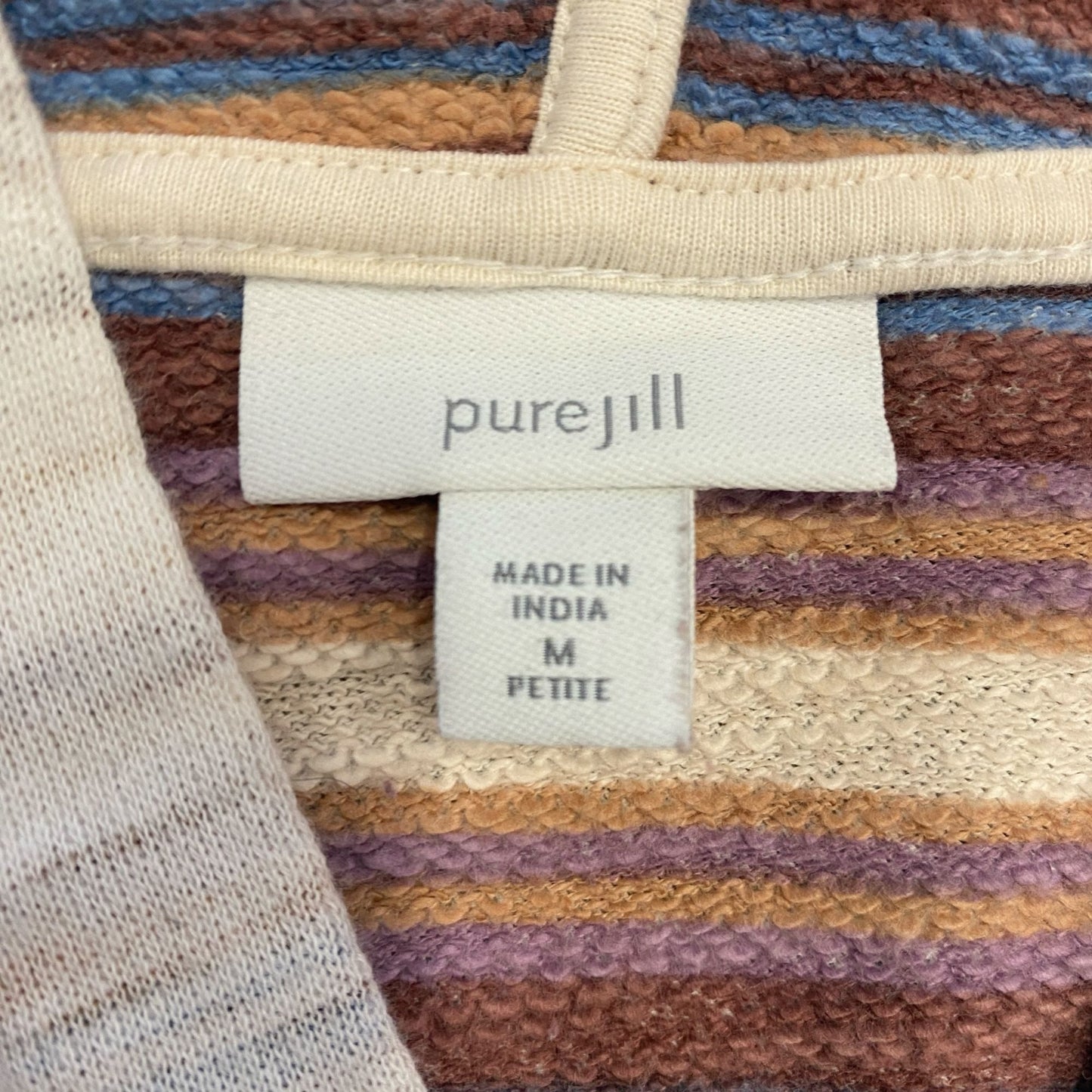 Pure Jill Petite M Reverse Stripe Bisque Pullover Hoodie Cotton Sweatshirt Comfy