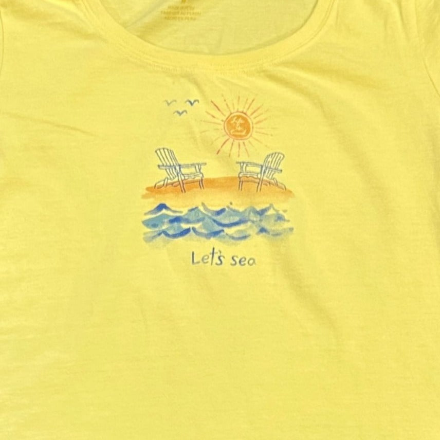 Life Is Good Womens M Yellow "Let's Sea" Crusher Tee Classic Fit TShirt Scoop