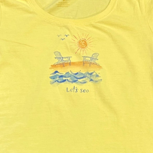 Life Is Good Womens M Yellow "Let's Sea" Crusher Tee Classic Fit TShirt Scoop