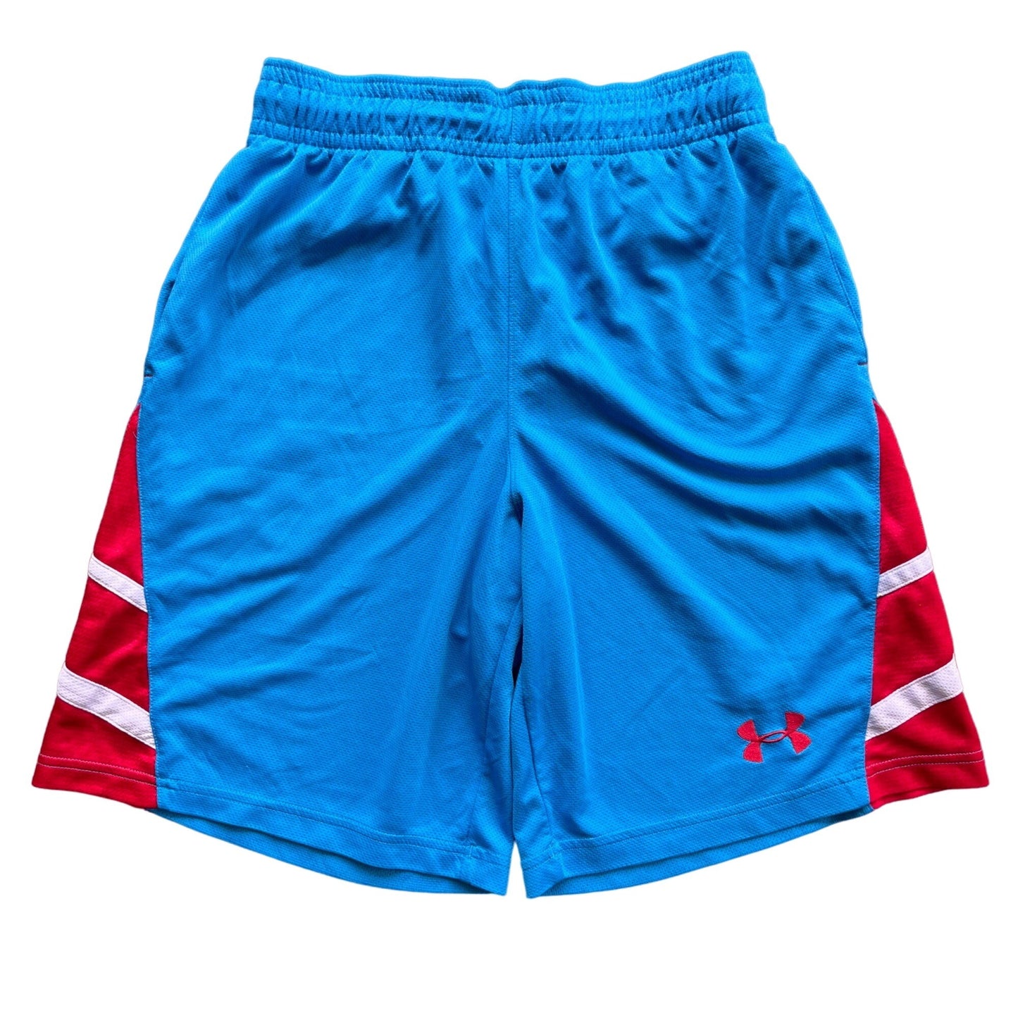 Under Armour Mens S Basketball Shorts Blue Red Elastic Waist Drawstring Gym