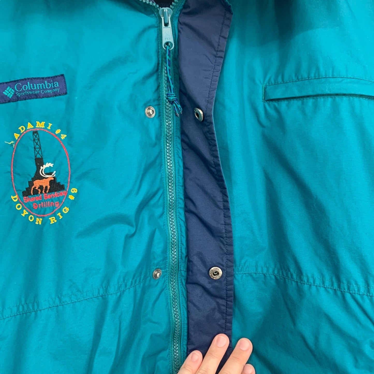 Vintage Columbia XL 2 In 1 Jacket Teal Purple Fleece Lined Zipper Pockets Full Zip