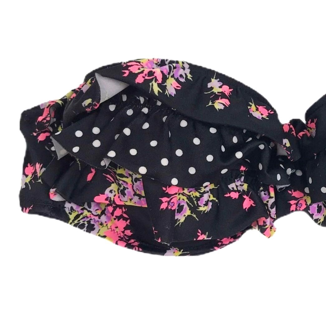 Victorias Secret 34A Ruffle Bandeau Bikini Top Pink Floral Black Polka Dot