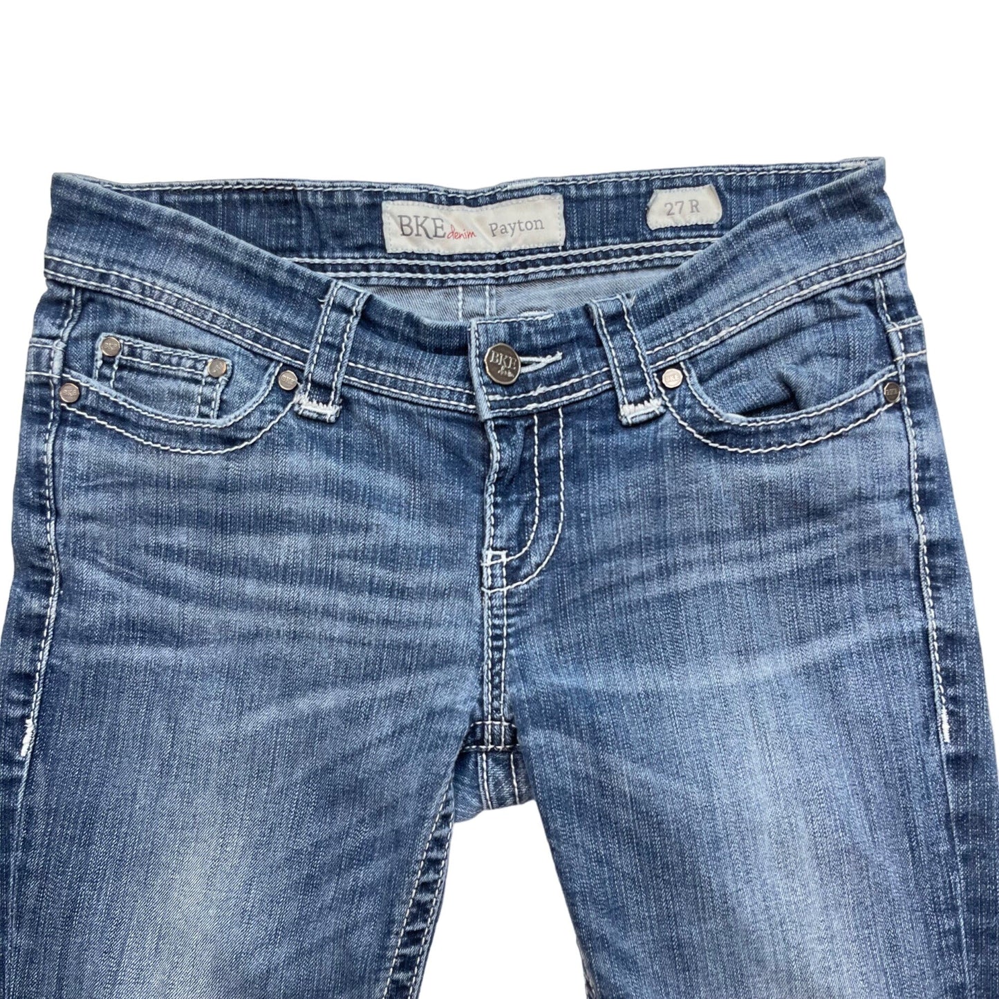 BKE Denim Payton 27R Blue Jeans Distressed Thick Stitch Straight Leg Stretch