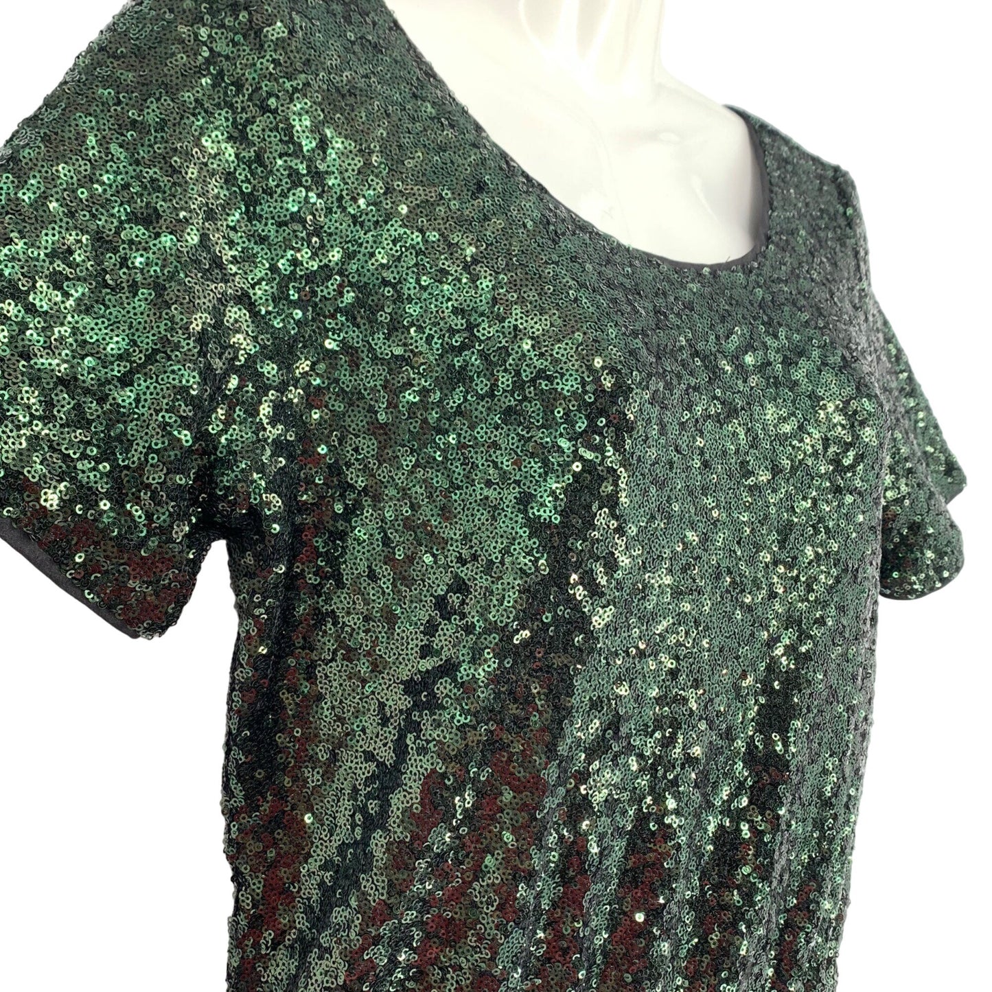 Lucy Paris S Green Sequin Cocktail Mini Dress Lined Short Sleeve Round Neck