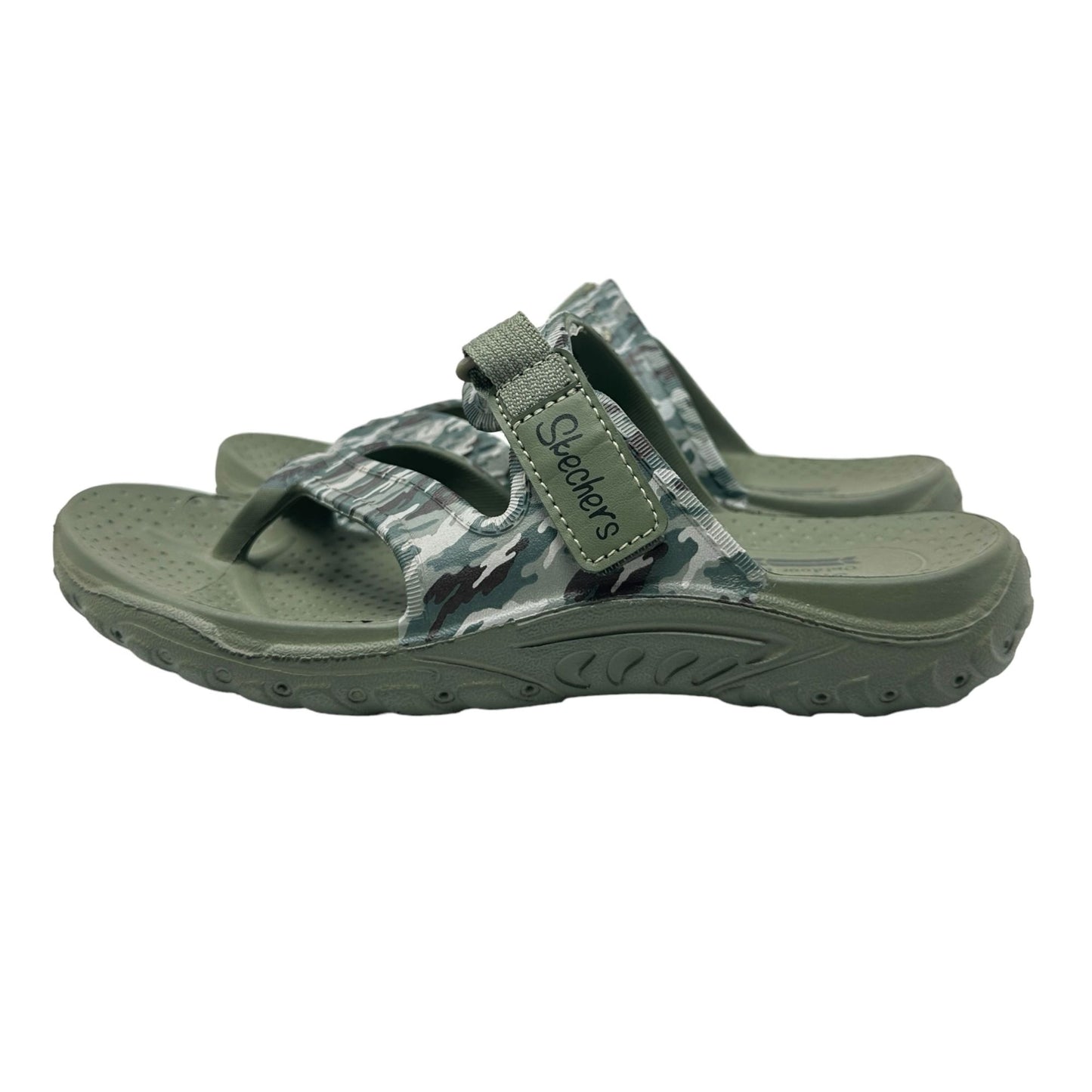 Skechers Womens 6 Foamie Reggae Camouflage Green Slip On Sandals Shoes Open Toe