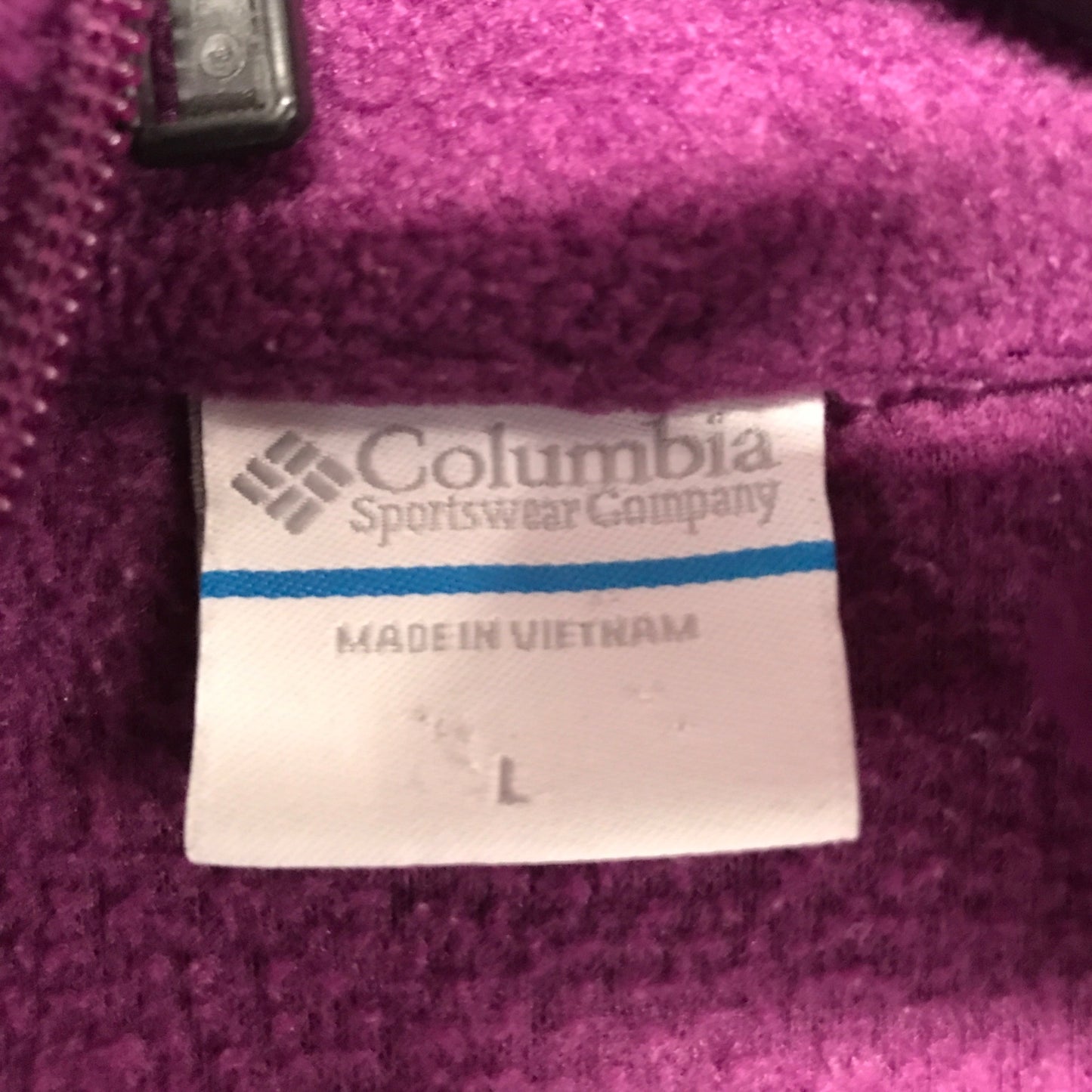 Columbia Womens L Full Zip Up Fleece Jacket Purple Mock Neck Long Sleeves Winter