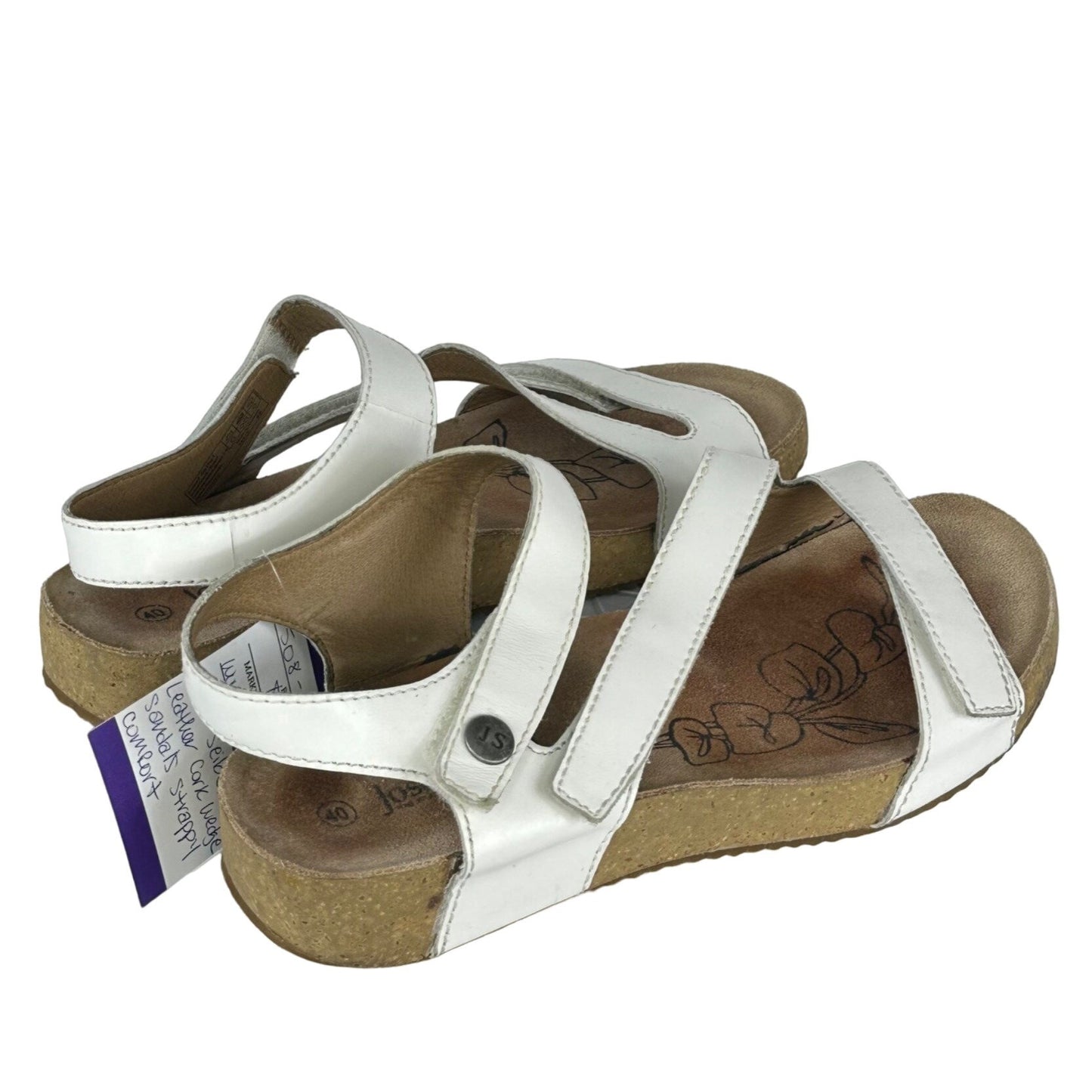 Josef Seibel 40EU 9US White Leather Cork Wedge Sandal Strappy Comfort Shoe 78519