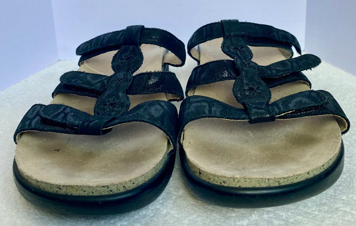 Sas Naples Slide Sandal Black Leather Strap Size 8.5