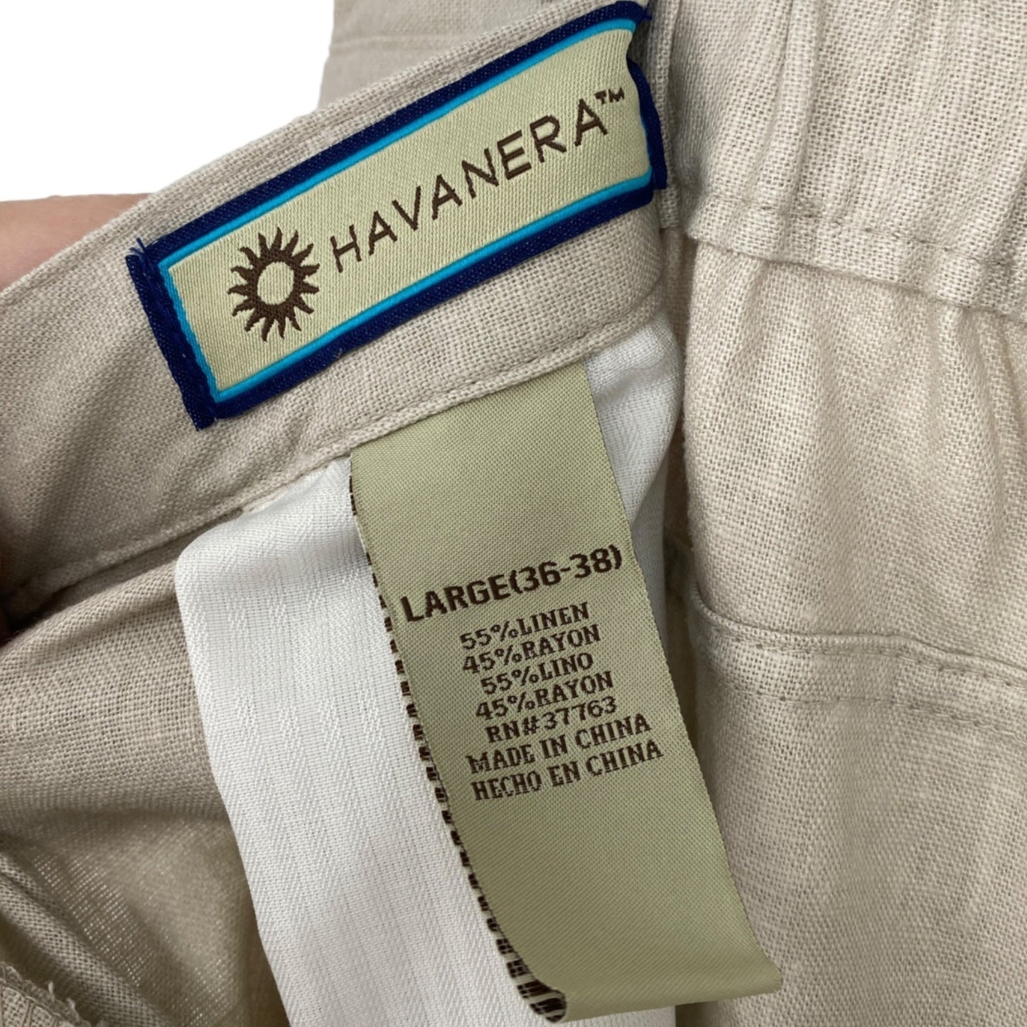 Havanera Mens L 36-38 Beige Linen Chino Pants Pockets Button Fly Closure Casual