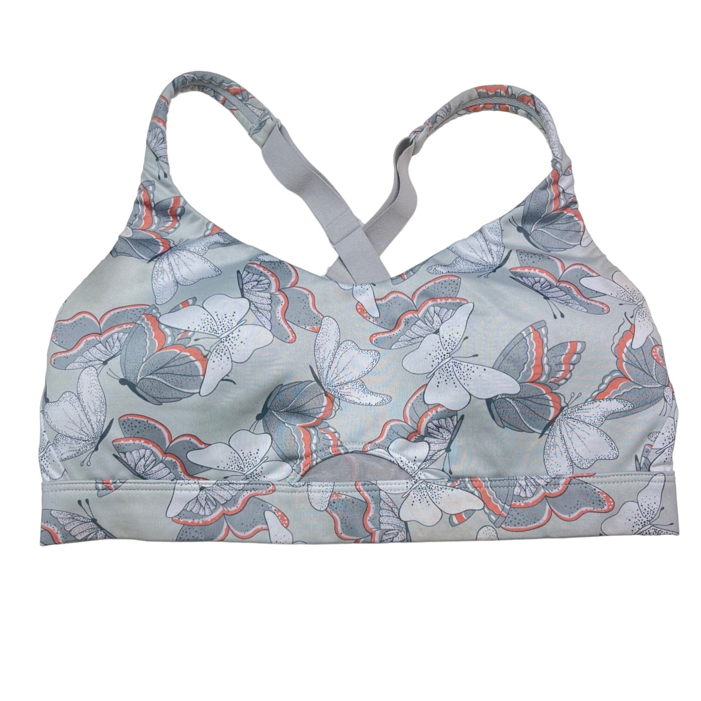 Victoria's Secret M Gray Sports Bra Butterfly Print Crisscross Back Adjustable