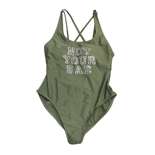 NoBo "Not Your Bae" XL 15/17 Army Green One Piece Swimsuit Strappy Swimwear