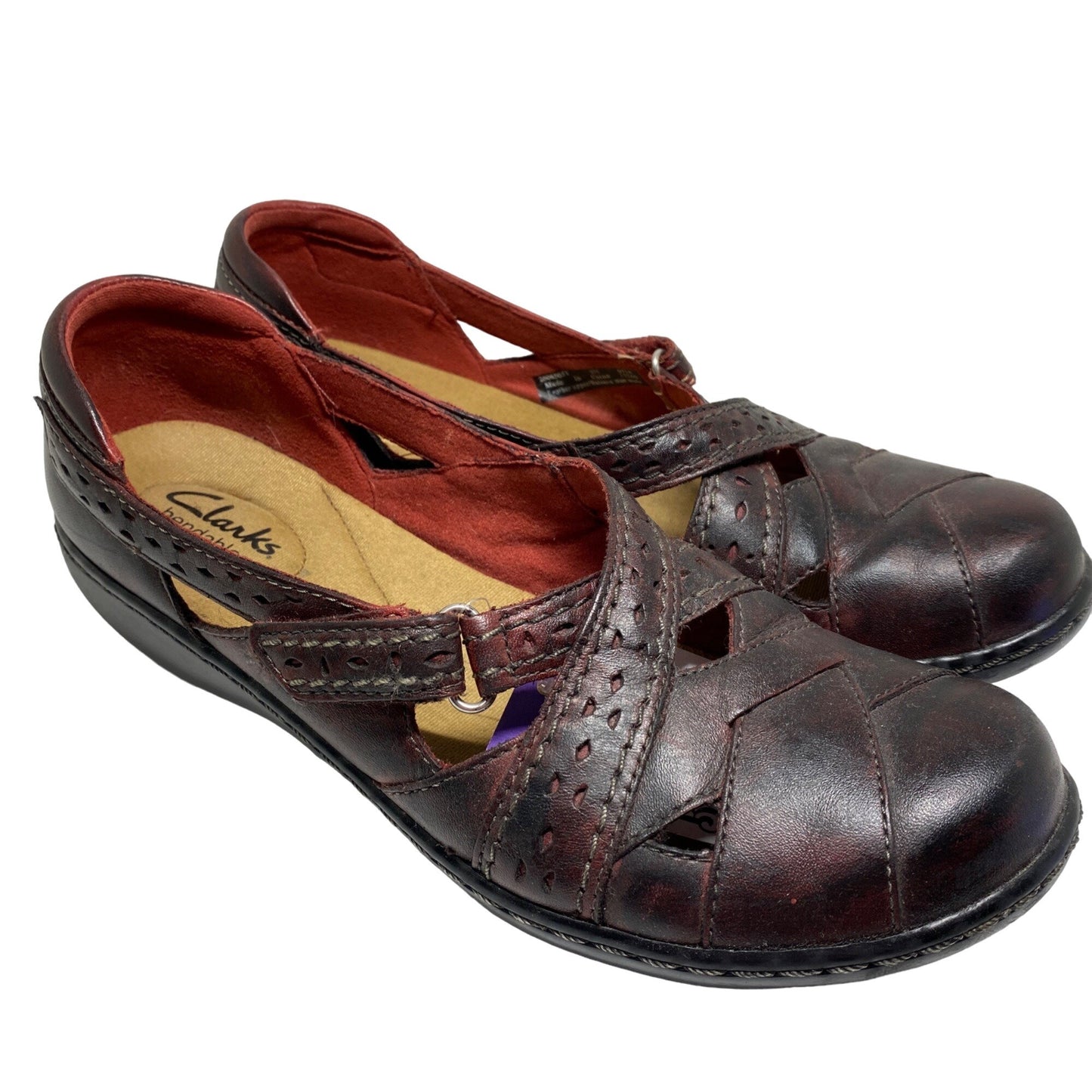 Clarks Ashland Spin Q Slip On Leather Shoes Oxblood Red Size 8N 26065651 Comfort